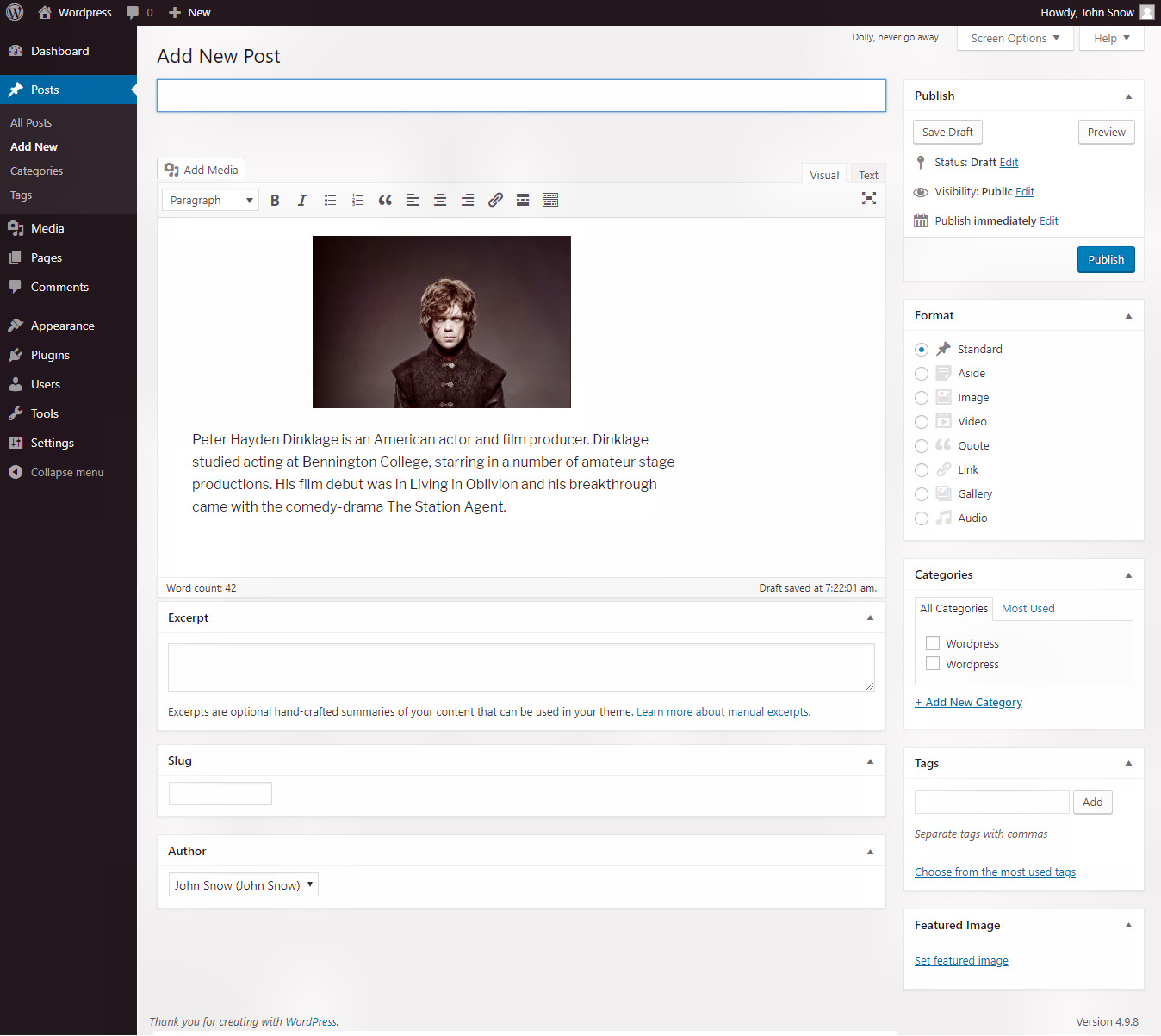 Wordpress add post