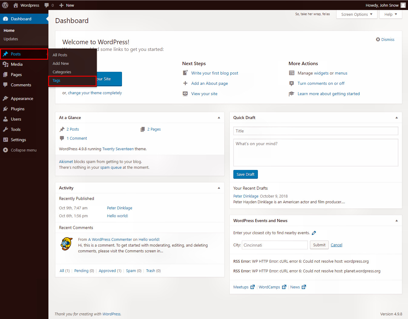 Wordpress Add Tags
