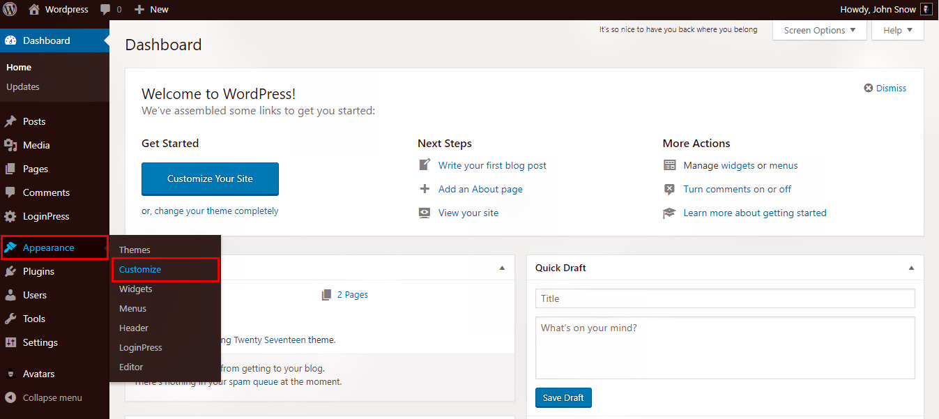 Wordpress Customize Theme