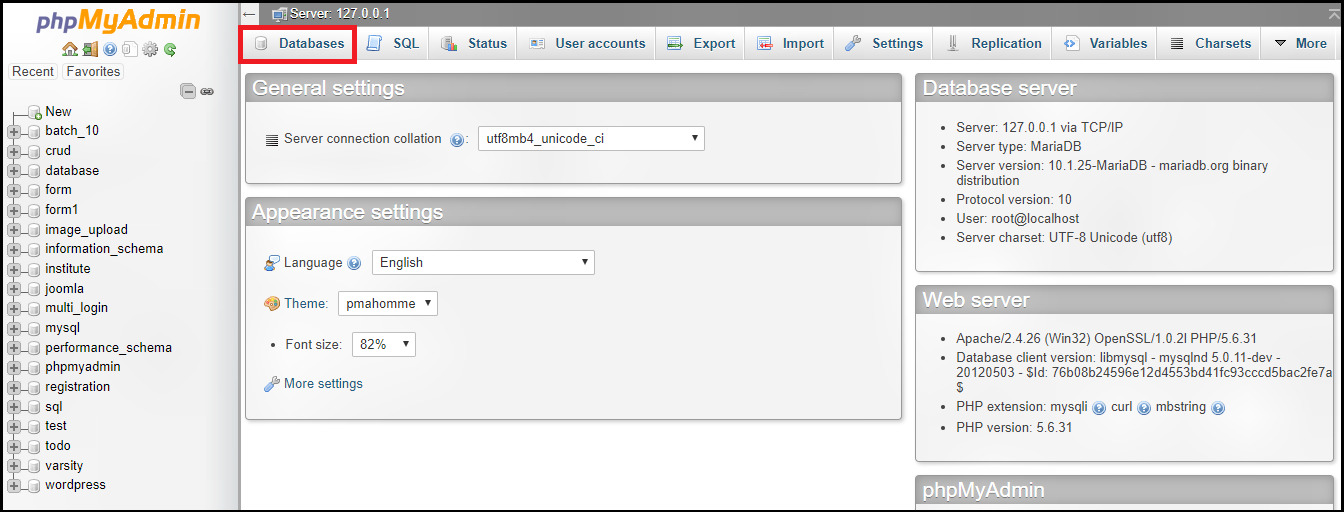 Wordpress Create database