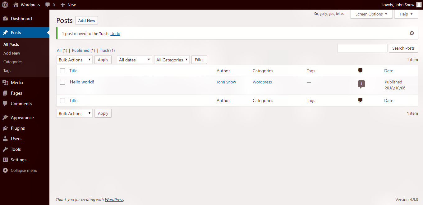 Wordpress delete post