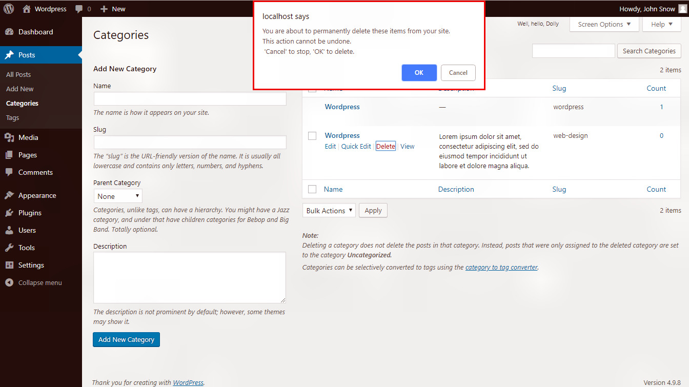 Wordpress edit categories