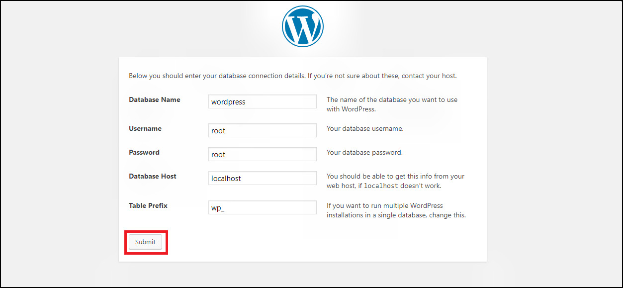 Wordpress install