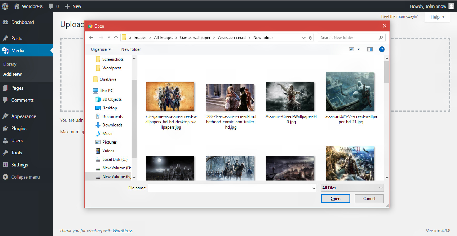 Wordpress add media
