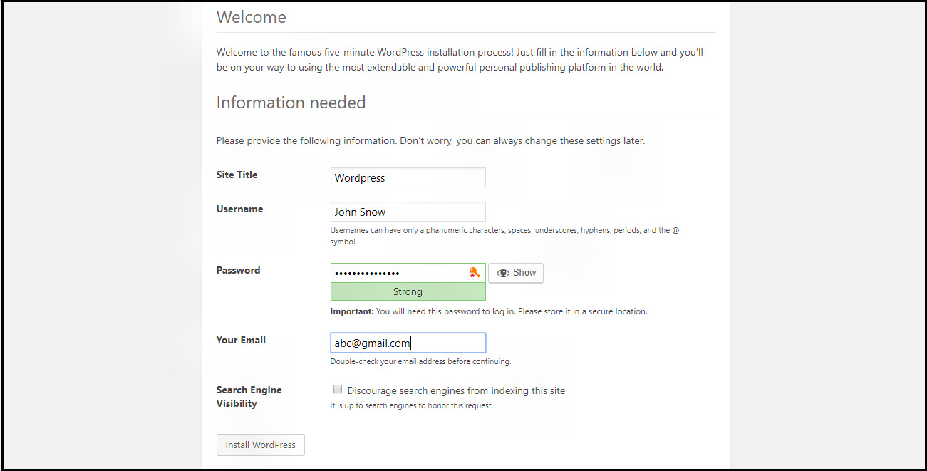 Wordpress setup-config