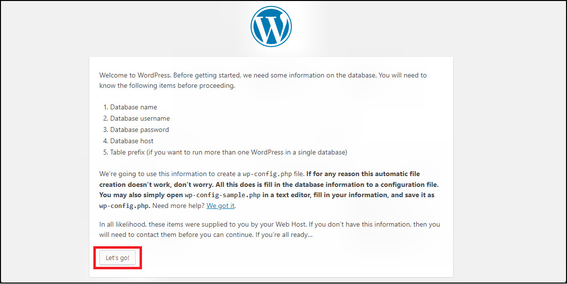 Wordpress install