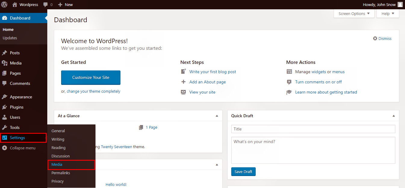 Wordpress Media Setting