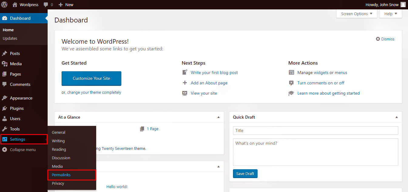 Wordpress Permalink Setting