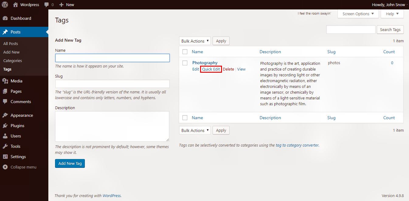 Wordpress Tags page