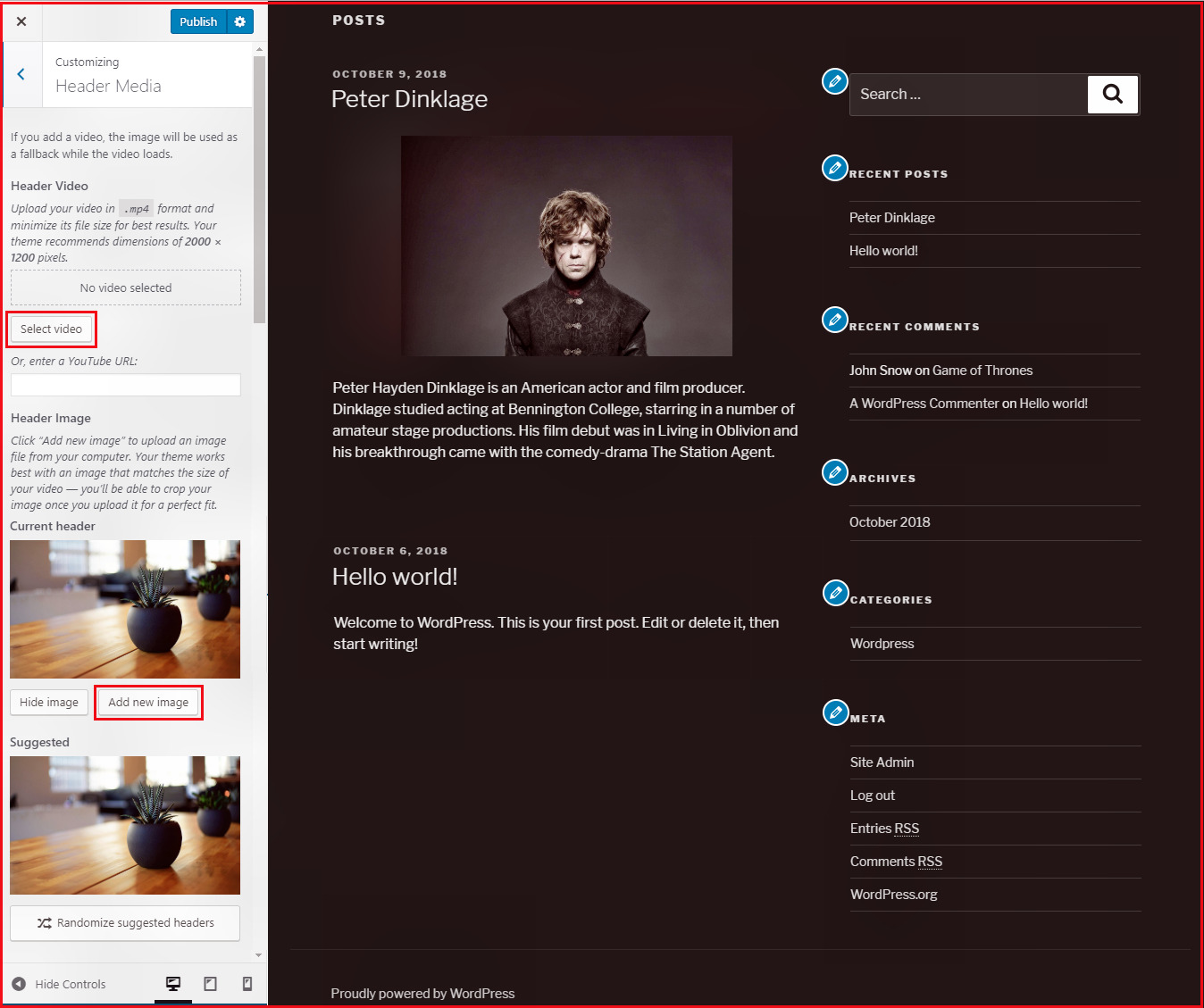 Wordpress Customize Theme