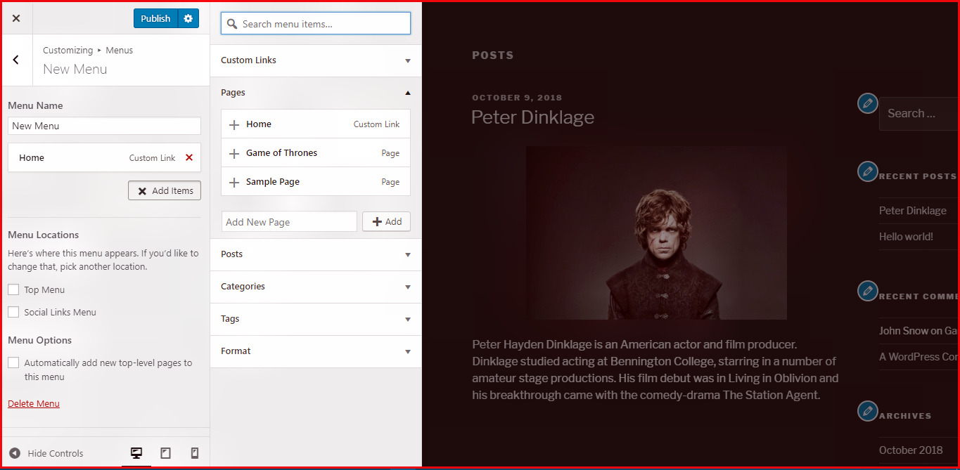 Wordpress Customize Theme