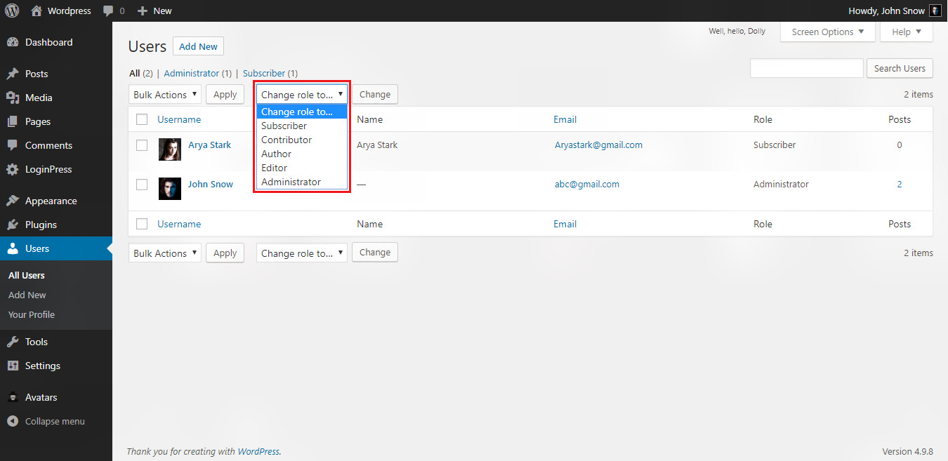 Wordpress Edit User