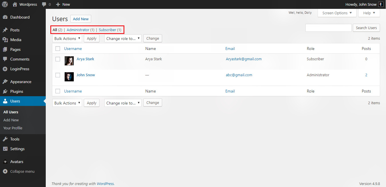 Wordpress Edit User